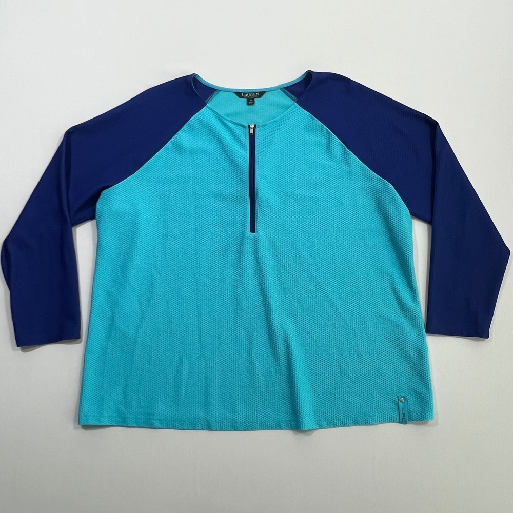 Lauren Ralph Lauren 3X Blue Raglan Sleeve 1/4 Zip Honeycomb Textured Pullover